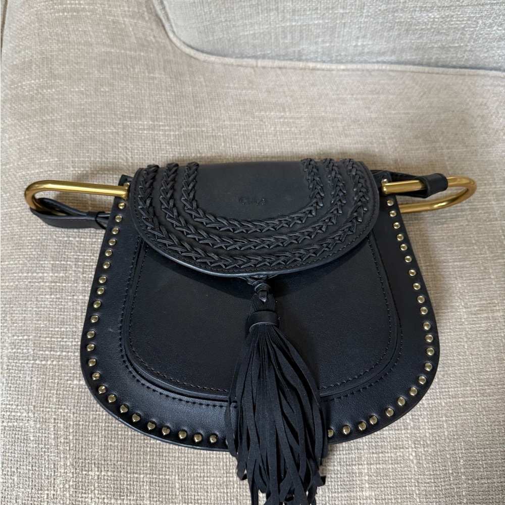 Chloe Black Crossbody Bag with Gold Accents